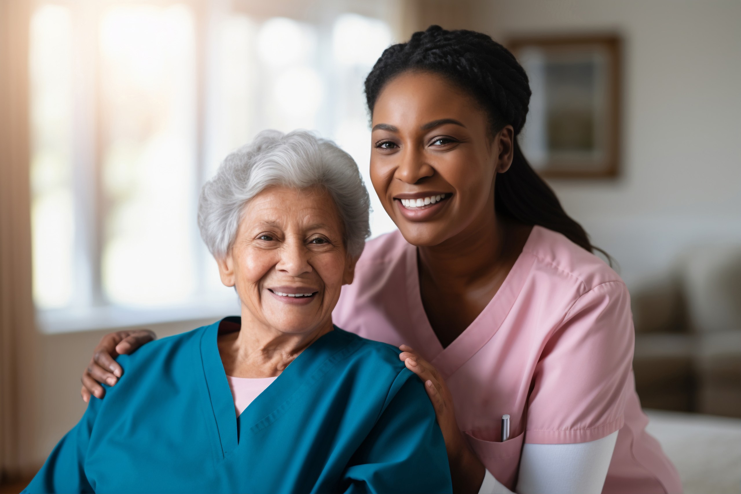 GoCare caregiver with an elderly patient at home